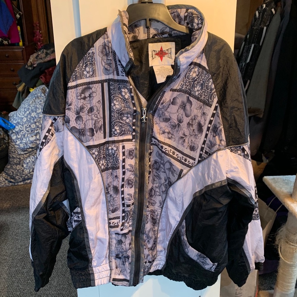 Vintage 80s Floral Monochrome Bomber Jacket